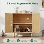 FURNIinspire Rattan Sideboard Buffet Cabinet, Wooden Cabinet Cupboard Console Small Cabinets with Doors and Adjustable Shelve for Kitchen & Entryway, Oak