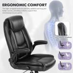 MALOL Ergonomic PU Leather Office Chair with Flip-Up Armrests & Reclining Backrest, 300lbs Thick Padded Seat Executive Desk Chair-Adjustable Height & Tilt Tension, Brown, Black