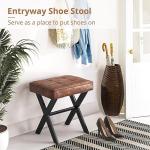 LUE BONA Vanity Stool, Square Faux Leather Makeup Stool with Metal X Legs, Small Ottoman Stool Chair for Vanity, Modern Padded Vanity Seat Foot Rest Stool for Makeup Room, Living Room, Reddish Brown