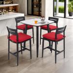 Modern5PC Bar Set:35.4'' Marble Table,4 Alum Stools,Ember Black,Sunbrella Cushion,WeatherResist
