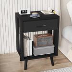 GYIIYUO Nightstands Set of 2 with Fabric Storage Drawer and Open Wood Shelf, Side Table with Storage for Bedroom, Night Stand with Drawer for Bedroom, Bedside Tables - Black 24" H