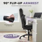 MALOL Ergonomic PU Leather Office Chair with Flip-Up Armrests & Reclining Backrest, 300lbs Thick Padded Seat Executive Desk Chair-Adjustable Height & Tilt Tension, Brown, Black