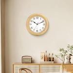 Kesin Wooden Analog Wall Clock, 11 inches Round Wall Clocks Battery Operated Silent Non-Ticking, Large Roman Numerals, Traditional Design for Kitchen Living Room Classroom Gym, Natural Grain