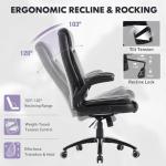 MALOL Ergonomic PU Leather Office Chair with Flip-Up Armrests & Reclining Backrest, 300lbs Thick Padded Seat Executive Desk Chair-Adjustable Height & Tilt Tension, Brown, Black