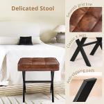 LUE BONA Vanity Stool, Square Faux Leather Makeup Stool with Metal X Legs, Small Ottoman Stool Chair for Vanity, Modern Padded Vanity Seat Foot Rest Stool for Makeup Room, Living Room, Reddish Brown