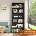 Vongrasig 6-Tier Open Bookcase and Bookshelf, Floor Standing Wood Display Storage Shelves 71 Inch Tall Bookcase Home Decor Furniture for Home Office, Living Room, Bed Room, Black