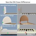 DG Casa Boucle Cloud Bed Frame with Arch Shaped Headboard, Upholstered in Soft Fabric, Platform Bed Frame with Solid Wood Legs - Boho or Modern Style - No Box Spring Needed - Queen Size