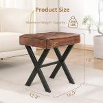 LUE BONA Vanity Stool, Square Faux Leather Makeup Stool with Metal X Legs, Small Ottoman Stool Chair for Vanity, Modern Padded Vanity Seat Foot Rest Stool for Makeup Room, Living Room, Reddish Brown
