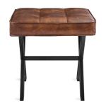 LUE BONA Vanity Stool, Square Faux Leather Makeup Stool with Metal X Legs, Small Ottoman Stool Chair for Vanity, Modern Padded Vanity Seat Foot Rest Stool for Makeup Room, Living Room, Reddish Brown