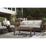 Signature Design by Ashley Paradise Trail Outdoor Patio Sofa with Cushion and 2 Throw Pillows, Cleanable Performance Fabric, Resin Wicker, Brown & Beige