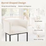 LUE BONA 27" H Counter Height Bar Stools Set of 3, Modern Barrel Counter Stools with Backrest and Arms, Black Metal Frames, Linen Fabric Upholstered Accent Barstools for Kitchen Island, Beige