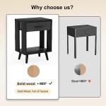 GYIIYUO Nightstands Set of 2 with Fabric Storage Drawer and Open Wood Shelf, Side Table with Storage for Bedroom, Night Stand with Drawer for Bedroom, Bedside Tables - Black 24" H