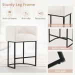 LUE BONA 27" H Counter Height Bar Stools Set of 3, Modern Barrel Counter Stools with Backrest and Arms, Black Metal Frames, Linen Fabric Upholstered Accent Barstools for Kitchen Island, Beige