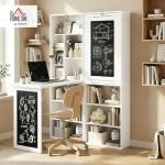 HOMCOM Fold-Out Convertible Writing Table, Computer Desk with Blackboard and Side Shelf Multi-Function Home Office Workstation, White