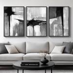 Large Framed Black and White Gray Abstract Wall Art for Living Room, 3 Piece Modern Canvas Prints Paintings Artwork for Walls, Grey Abstract Pictures for Hallway Office Wall Decor 24x36 In