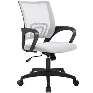 BestOffice | Ergonomic Office Chair | Mid-Back Swivel Desk Chair | Breathable Backrest & Lumbar Support | Adjustable Height | Sponge Seat | Rolling Wheels | White | for Adults & Women