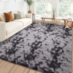 GarveeHome 9x12 Fluffy Area Rug- Shag Area Rug for Living Room, Shaggy Large Indoor Thick Living Room Carpet with Non-Slip Backing, Soft Plush Carpet for Bedroom, 9x12, Tie-dye Dark Grey