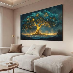 Canvas Wall Art Decor Artwork for Walls Green Wall Art Decor Tree of Life Wall Art for Living Room Wall Art Paintings Prints Gold Tree Wall Decor Art Art Work for Room Home Office Wall Decor 24" X 48"