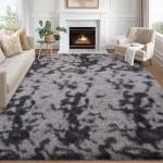 GarveeHome 9x12 Fluffy Area Rug- Shag Area Rug for Living Room, Shaggy Large Indoor Thick Living Room Carpet with Non-Slip Backing, Soft Plush Carpet for Bedroom, 9x12, Tie-dye Dark Grey