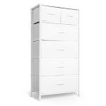Mifuro Tall Dresser for Bedroom, Vertical Storage Organizer Tower with 6 Drawers, Chest of Drawers with Fabric Bins, Steel Frame, Wood Top for Bedroom, Closet, Entryway- White