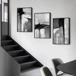 Large Framed Black and White Gray Abstract Wall Art for Living Room, 3 Piece Modern Canvas Prints Paintings Artwork for Walls, Grey Abstract Pictures for Hallway Office Wall Decor 24x36 In