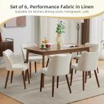 GarveeHome Linen Dining Chair Set of 4 Upholstered Fabric Dining Chair with Wood Legs, Wing Backrest, Wooden Kitchen Chairs with Thick Cushions, Leveling Feet for Dining Room, Living Room, White