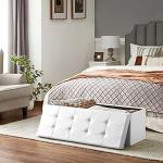 SONGMICS MAZIE Collection - 43 Inches Storage Ottoman Bench with Flipping Lid, Storage Chest with Iron Frame Support, Load 660 lb, for Living Room, Bedroom, Synthetic Leather, White ULSF75WT