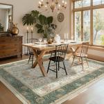 GarveeHome Area Rugs 8x10 for Living Room, Sage Green Botanical Floral Print Washable Rug Soft Non Slip Floor Mat Carpet Indoor Thin Cottage core Rug for Bedroom Dining Room Playroom Nursery Room