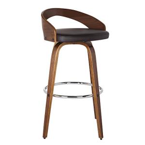 Armen Living Sonia 26" Seat Height Mid Century Modern Swivel Bar Stool for Kitchen Island Counter in Brown Faux Leather and Walnut Wood