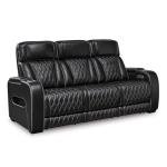 Signature Design by Ashley Boyington Contemporary Leather Match Power Reclining Sofa with Adjustable Headrest, Cup Holder, USB Charging Ports, Air Massage System and LED Lighting, Black