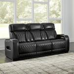 Signature Design by Ashley Boyington Contemporary Leather Match Power Reclining Sofa with Adjustable Headrest, Cup Holder, USB Charging Ports, Air Massage System and LED Lighting, Black