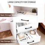 ansefe Night Stand with Charging Station and Ambient Light, LED Nightstand with USB-C Ports and Outlets, Morden Bedside Table with 2 Drawers and Open Compartment, End Table for Bedroom, White