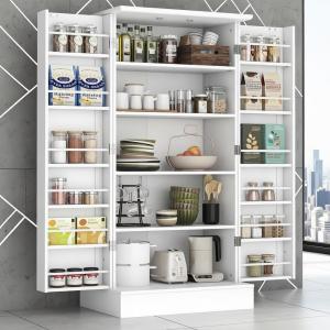White Freestanding Kitchen Pantry Cabinet with Doors and Adjustable Shelves, Ideal for Living and Dining Rooms