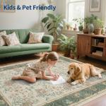 GarveeHome Area Rugs 8x10 for Living Room, Sage Green Botanical Floral Print Washable Rug Soft Non Slip Floor Mat Carpet Indoor Thin Cottage core Rug for Bedroom Dining Room Playroom Nursery Room