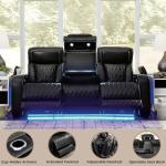 Signature Design by Ashley Boyington Contemporary Leather Match Power Reclining Sofa with Adjustable Headrest, Cup Holder, USB Charging Ports, Air Massage System and LED Lighting, Black