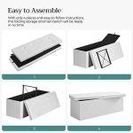 SONGMICS MAZIE Collection - 43 Inches Storage Ottoman Bench with Flipping Lid, Storage Chest with Iron Frame Support, Load 660 lb, for Living Room, Bedroom, Synthetic Leather, White ULSF75WT