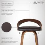 Armen Living Sonia 26" Seat Height Mid Century Modern Swivel Bar Stool for Kitchen Island Counter in Brown Faux Leather and Walnut Wood