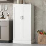 White Freestanding Kitchen Pantry Cabinet with Doors and Adjustable Shelves, Ideal for Living and Dining Rooms