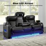 Signature Design by Ashley Boyington Contemporary Leather Match Power Reclining Sofa with Adjustable Headrest, Cup Holder, USB Charging Ports, Air Massage System and LED Lighting, Black