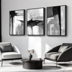 Large Framed Black and White Gray Abstract Wall Art for Living Room, 3 Piece Modern Canvas Prints Paintings Artwork for Walls, Grey Abstract Pictures for Hallway Office Wall Decor 24x36 In