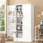 White Freestanding Kitchen Pantry Cabinet with Doors and Adjustable Shelves, Ideal for Living and Dining Rooms