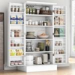 White Freestanding Kitchen Pantry Cabinet with Doors and Adjustable Shelves, Ideal for Living and Dining Rooms