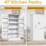 White Freestanding Kitchen Pantry Cabinet with Doors and Adjustable Shelves, Ideal for Living and Dining Rooms