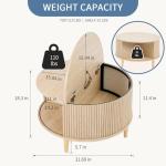 DUMOS Coffee Table, Round Coffee Tables with Storage, Fluted Center Table for Living Room, 31.69" Mid Century Modern Table with Sliding Cabinet Door, 2-Tier Rustic Wood Desktop, Wood