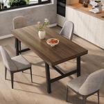 GarveeHome Industrial Dining Table for 4-6 People, 63" Long Large Kitchen Table with Sturdy Metal Frame, Rectangular Counter for Dinner, Kitchen, Dining Room (Brown, 63" Non-extendable)