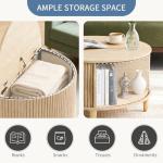 DUMOS Coffee Table, Round Coffee Tables with Storage, Fluted Center Table for Living Room, 31.69" Mid Century Modern Table with Sliding Cabinet Door, 2-Tier Rustic Wood Desktop, Wood