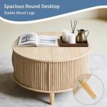 DUMOS Coffee Table, Round Coffee Tables with Storage, Fluted Center Table for Living Room, 31.69" Mid Century Modern Table with Sliding Cabinet Door, 2-Tier Rustic Wood Desktop, Wood