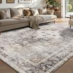 YOH Boho Washable Rug 5x7, Charcoal Gray Vintage Non Slip Area Rug, Distressed Indoor Carpet for Living Room Bedroom Kitchen Office