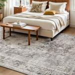 YOH Boho Washable Rug 5x7, Charcoal Gray Vintage Non Slip Area Rug, Distressed Indoor Carpet for Living Room Bedroom Kitchen Office