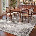 YOH Boho Washable Rug 5x7, Charcoal Gray Vintage Non Slip Area Rug, Distressed Indoor Carpet for Living Room Bedroom Kitchen Office